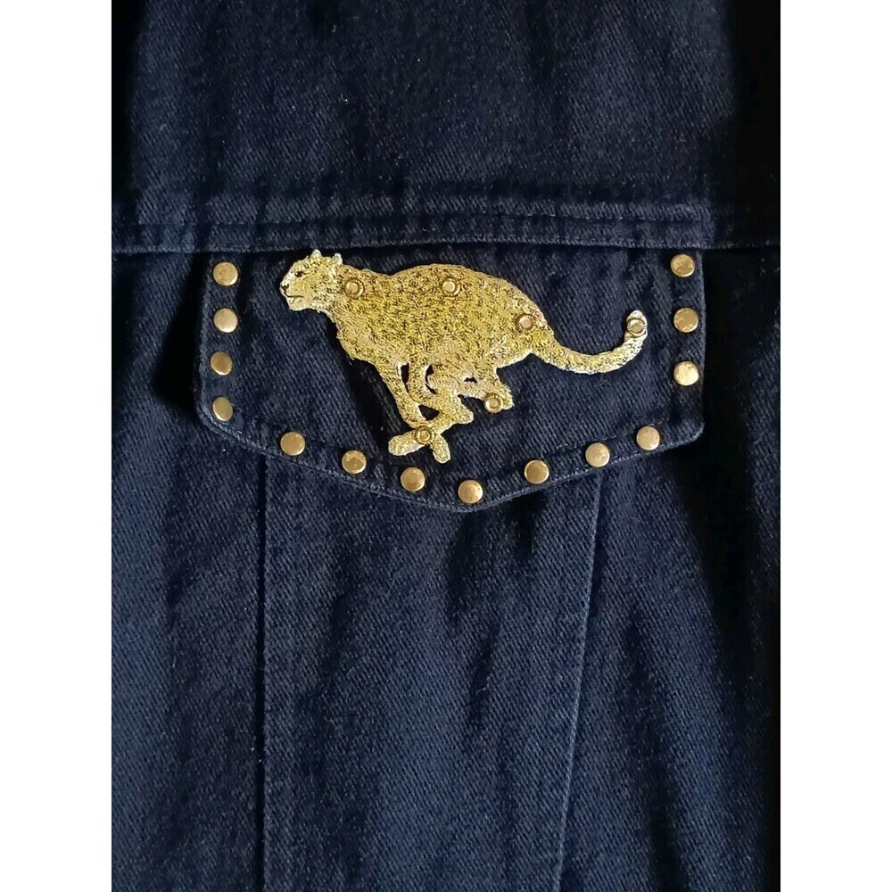 Vintage Denim Jean Jacket Women's Size Large Embellished Black Long Sleeve - Picture 3 of 10
